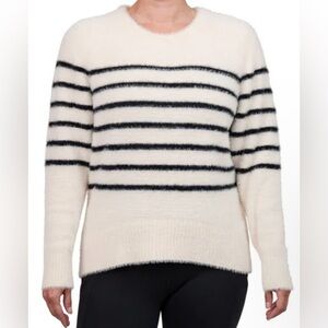 BLEU & GRAY Chic White and Black Striped Sweater - Super cozy and fluffy